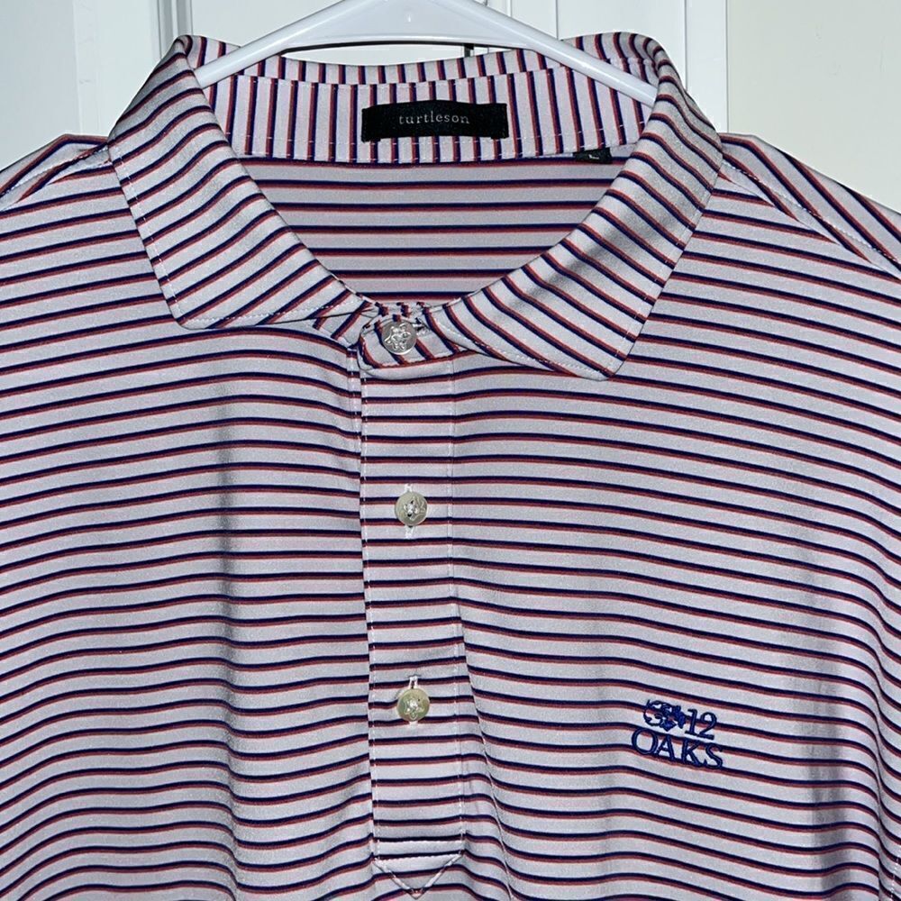 Red White & Blue Stripe famous 12 Oaks Raleigh NC area Golf Course Polo shirt L